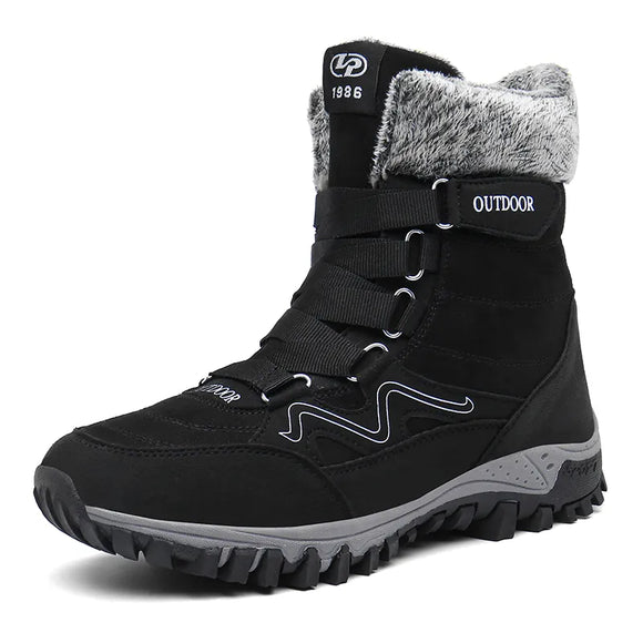 Winter Men's Snow Boots Fur Plush Warm Ankle Waterproof Outdoor Non-Slip Hiking Shoes MartLion Black 6.5 