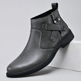 White Formal Chelsea Mens Boots Round Toe Low Heel Ankle Boots Side Zipper Leather Cowboy Boots MartLion