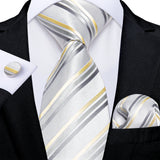 Gray Striped Paisley Silk Ties For Men's Wedding Accessories 8cm Neck Tie Pocket Square Cufflinks Gift MartLion SJT-7460  