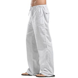 Men's Cotton Linen Pants Loose Cool Casual Long Pants Elastic Waist Long Pant Casual Streetwear Lightweight Trousers MartLion WHITE S 