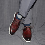 Design Men's Semi-Brogue Derby Shoes Real Cow Leather Handmade Wingtip Sneaker Oxfords Lace-up Stuff Footwear MartLion   