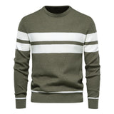 Men's Winter Stripe Sweater Thick Warm Pullovers Men's O-neck Basic Casual Slim Comfortable Sweaters MartLion Army green S 