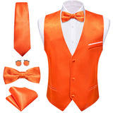 Elegant Vest for Men's Pink Solid Satin Waistcoat Tie Bowtie Hanky Set Sleeveless Jacket Wedding Formal Gilet Suit Barry Wang MartLion 2676 S 