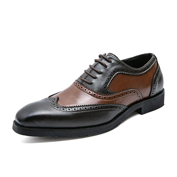 British Style Pointed Men's Brogue Shoes Leather Dress Oxfords Lace up Wedding MartLion zong huang 5682 38 CHINA