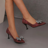 Mature Brown Leopard Women Pumps 3 inch High Heels Office Lady Shoes MartLion Wine Red 6.5 