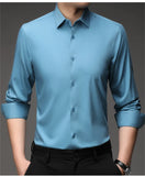 Mulberry Silk Shirt Men's Long Sleeved Spring and  Casual Solid Color Thin Formal No Iron Shirts MartLion   