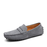 Classic Style Spring Autumn Moccasins Men's Loafers Genuine Leather Shoes Suede Flats Lightweight Driving Mart Lion Gray 41 