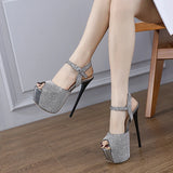 Liyke Peep Toe 16CM Extreme High Heels Strip Pole Dance Shoes Crystal Rhinestones Ankle Strap Women Platform Sandal MartLion   
