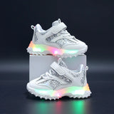 Summer Sneakers Kids Girls LED Light Shoes Letter Mesh Breathable  Luminous Casual Sports Boys Shoes MartLion White 21(inner 13.3cm) 