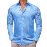 Designer Shirts Men's Embroidered Silk Paisley Blue Green Black White Gold Slim Fit Blouses Long Sleeve Tops Barry Wang MartLion   