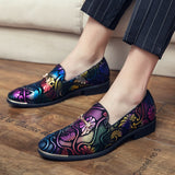 Men's Dress Leather Shoes For Luxury British Gold Blue National Pattern Oxfords Classic Gentleman Wedding Prom Mart Lion   