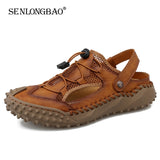 Summer Leather Men's Sandals Classic Breathable Slip-On Slippers Casual Beach Shoes Outdoor Wading Slippers Mart Lion   
