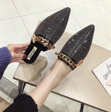 Pointed flat bottomed sandals for women wearing summer rhinestone wrapped lazy half slippers MartLion   