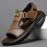 Men‘s Summer Cow Leather Sandals Designer Leisure Sports Driving Outside Wear Beach Shoes Air Cushion Slippers MartLion Brown 41 