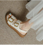 Summer Women Shoes Round Toe Thick Heel Sandals Split Leather Solid Platform Casual Roman MartLion   