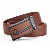 Men's Leather Belt Metal Automatic Buckle Work Black PU Strap MartLion Brown G 120cm 