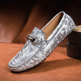 Men's Flat Shoes Casual Driving Slip on Boat Silver Sailing MartLion   
