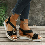 Metal Platform Sandals Woman Elastic Band Wedge Heel Mix Color Med Heel Non-Slip Walking Shoes MartLion   