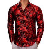 Designer Shirts Men's Silk Long Sleeve Green Red Paisley Slim Fit Blouses Casual Tops Breathable Streetwear Barry Wang MartLion   