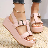 Summer Platform Wedge Strappy Sandals Women Round Toe Cross Tied Height Increase Open Toe Mart Lion   