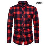 Fall Men's Long Sleeved Plaid Shirt Pockets Single Breasted Lapel Cotton Shirts MartLion   