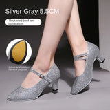 Sequined Modern Adult Latin Dance Ballroom Dance Shoes Women Practice Soft Sole High Heels MartLion 5.5cm silver rubber 33 
