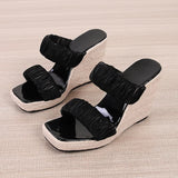 Summer Shoes Women High Heels Sandals Ladies Party Platform Wedges Wedge Heel 10cm Black MartLion   