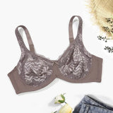 Underwear with Wire  Lingerie no Pad Striped Lace Solid Color Bra MartLion Coffee 105C 