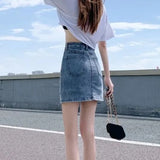 Women  Denim Mini Skirt Hot Girl Tight Bag Hip Skirts Female Slim Short Split Skirts MartLion   