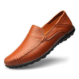 Genuine Leather Men's Shoes Casual Luxury Formal Loafers Moccasins Breathable Slip Boat MartLion Red brown 38 