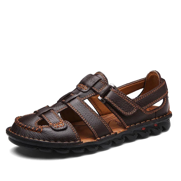 Classic Cow Leather Sandals Summer Outdoor Handmade Men's Beach Leather Shoes MartLion Brown 12 CHINA