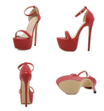 Summer Platform Sandals Open Toe 16CM High Heels Stiletto Party Dress Wedding Women Shoes Red Mart Lion   