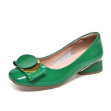 Women Cute Round Toe Green Pu Leather Spring Slip on Square Heel Shoes Lady Classic Black Office Party Pumps MartLion   