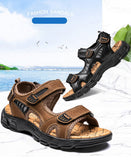 Beach Shoes Men's Slippers Summer Sandals Leather Sandals Outdoor Non-Slip Garden Hiking Mart Lion   