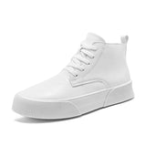 Autumn Men's Ankle Boots High-cut Solid Genuine Leather Sneakers Motorcycle Tooling Platform Skateboard Sport Shoes Mart Lion White 39 