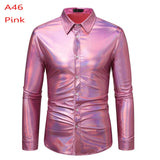 Black Sequin Glitter Dress Shirt Men's Shiny Long Sleeve Button Down 70s Disco Party Dance Shirt Christmas Halloween MartLion A46 Pink US Size S 