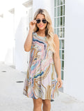 Summer Women's knee-length pink tie-dye print design dress Casual MartLion   