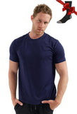 100% Merino Wool T Shirt Men's Base Layer Merino T shirt 180G Everyday Undershirt Wicking Breathable Anti-Odor + Hiking Socks MartLion Dk Navy USA Size XXL 