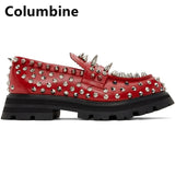 Men's Handmade Studs Spike Shoes Red Loafers Runway Rivets Party Wedding Mart Lion   