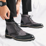 Patchwork Leather Boots Men's Suede And Split Leather Chelsea Leisure Formal Oxfords Shoes For Winter Mart Lion   