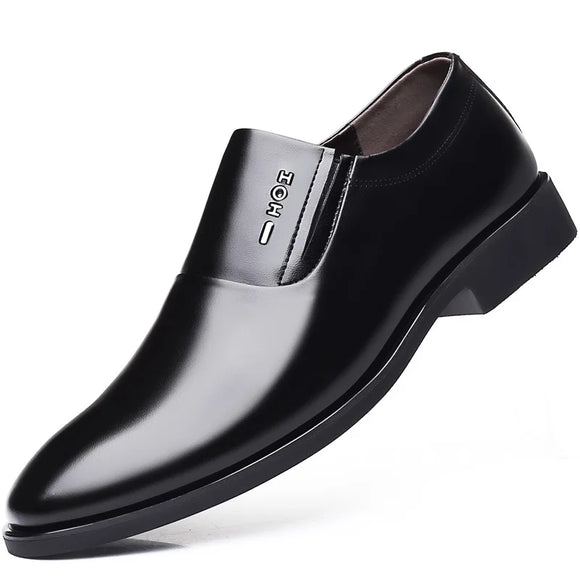 Classic Men's Dress Shoes Elegant Formal Wedding Slip on Office Oxford Leather MartLion Black Slip-on 38 