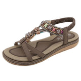 Summer Beach Sandals Casual Bohemia Flat Shoes Woman Crystal Bead Sweet MartLion dark brown 42 