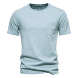 Outdoor Casual T-shirt Men's Pure Cotton Breathable Knitted Short Sleeve Solid Color Mart Lion   