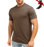 100% Merino Wool T Shirt Men's Base Layer Merino T shirt 180G Everyday Undershirt Wicking Breathable Anti-Odor + Hiking Socks MartLion Dk Brown USA Size XXL 