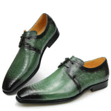 Classic Casual Shoes Men's Genuine Leather Footwear Dress Derby Breathable Lace-up Shoes Black Green MartLion   