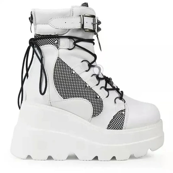 Women Punk Gothic Motorcycle Boots Platform Chunky Ankle Boot Ladies Cool Wedge Woman Black Female Shoes MartLion