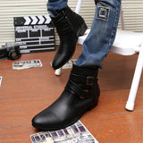 Leather Chelsea Boots Men White Dress Boots Men Casual High top Buckle Strap Formal Shoes Men Motorcycle Boots MartLion