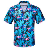 Silk Beach Short Sleeve Shirts Men's Blue Green Black White Flamingo Coconut Trees Slim Fit Blouses Tops Barry Wang MartLion 0294 S 