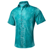 Hi-Tie Short Sleeve Silk Men's Shirts Breathable Shirt Office Sky Blue Rose Pink Teal MartLion CY-1461 S 