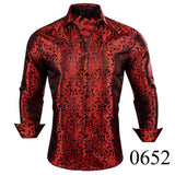Luxury Silk Shirts Men's Black Floral Spring Autumn Embroidered Button Down Tops Regular Slim Fit Blouses Breathable MartLion 0652 S CHINA